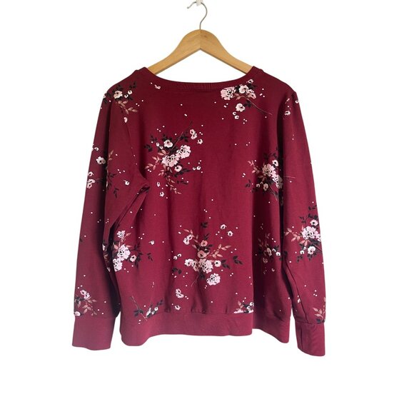 TORRID 2X Red Floral Crewneck Ponte  Sweatshirt Long Sleeve Cropped - Picture 3 of 12
